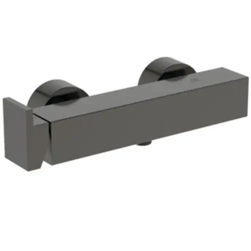 Brausearmatur in mattem Grau von Ideal Standard, rechteckiges Design mit zwei runden Bedienelementen. Geeignet für die Wandmontage in Badezimmern.